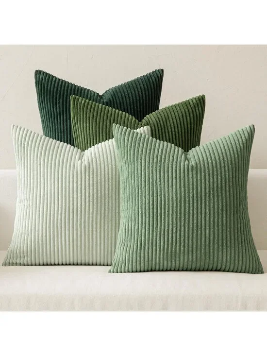 Boho Farmhouse Sage Green Throw Pillow Covers 18x18 Set of 4 - Soft Corduroy