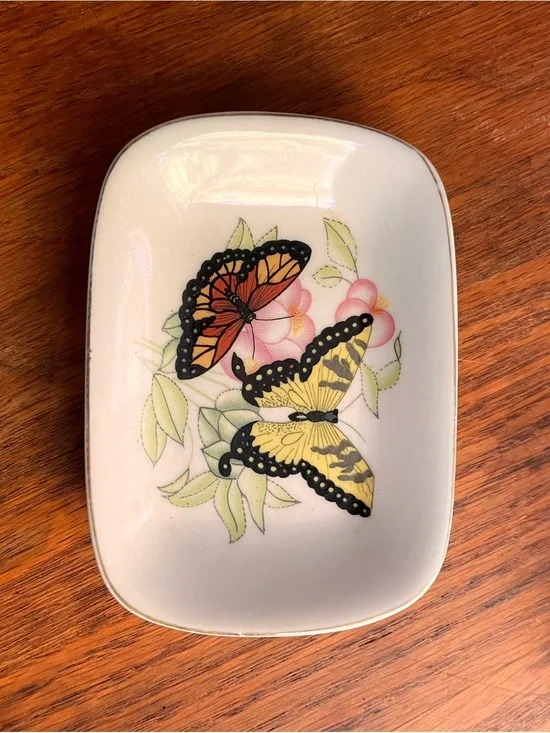 Butterfly Ceramic Trinket Dish - Yellow & Orange Butterflies