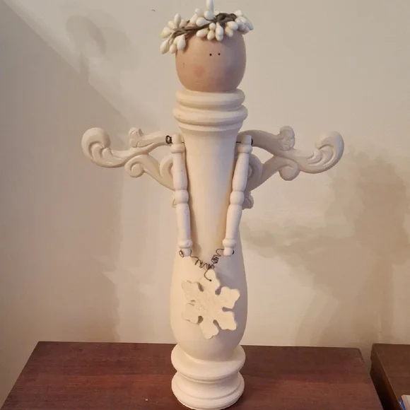 Wooden Angel Figurine with Snowflake Pendant