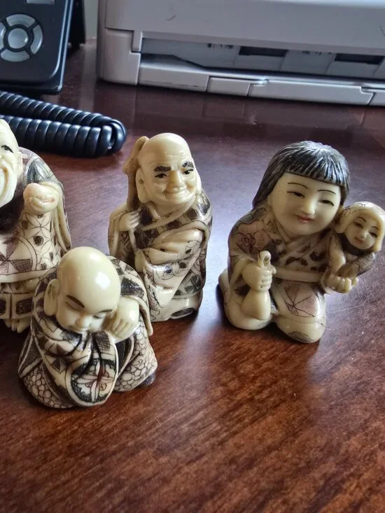 Set of 5 Vintage-Style Asian Decorative Figurines - Intricate Etched Design