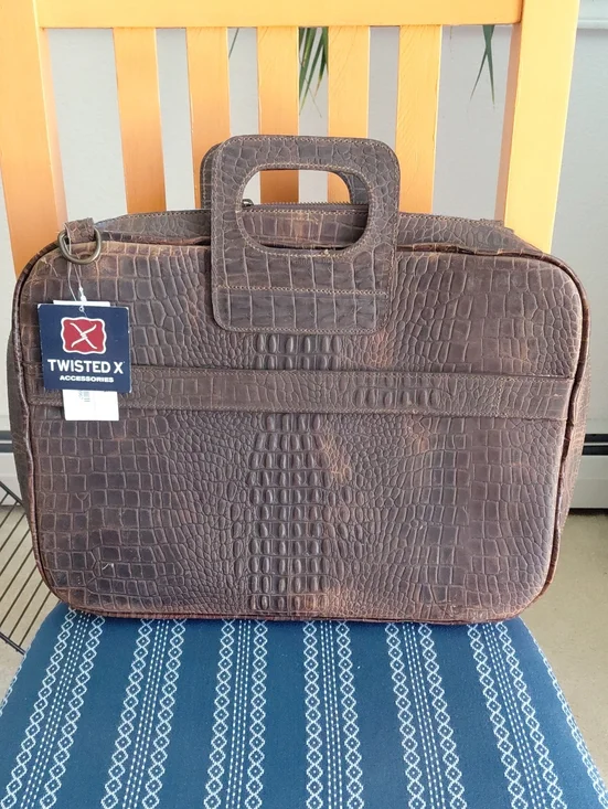 Nwt Twisted X Men's Brown Alligator Leather Briefcase