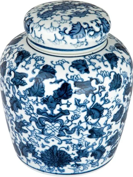 Chic Blue & White Ceramic Ginger Jar with Lid - Stylish Home Decor Accent