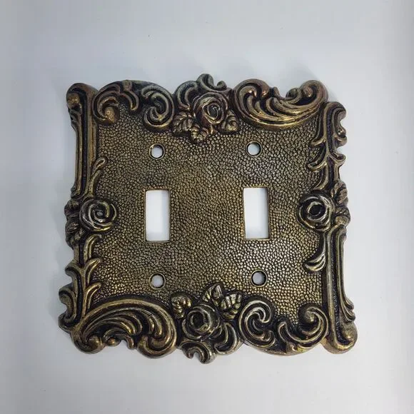 American Tack & Hardware Ornate Metal Plate Cover Double Switch Vintage #N60TT