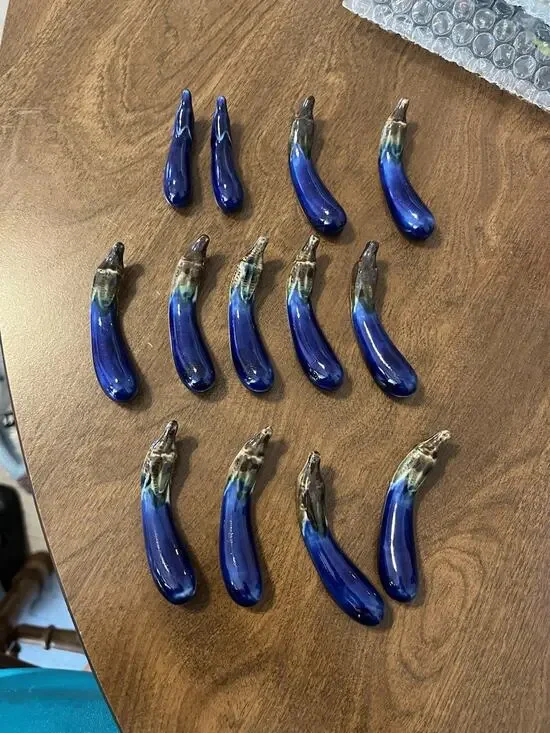 VTG Traditional Japan Purple Blue Eggplant ceramic chopstick rests NOS Lot 4