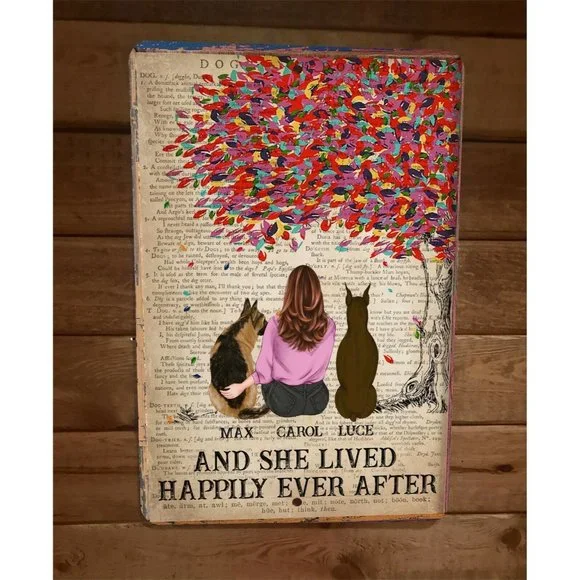 And She Lived Happily Ever‎ After Books Dogs 8x12 Metal Wall Sign