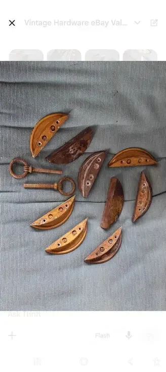 Vintage Brass Half Moon Cup Bin Pulls Crescent Drawer Handles & Ring Pulls...