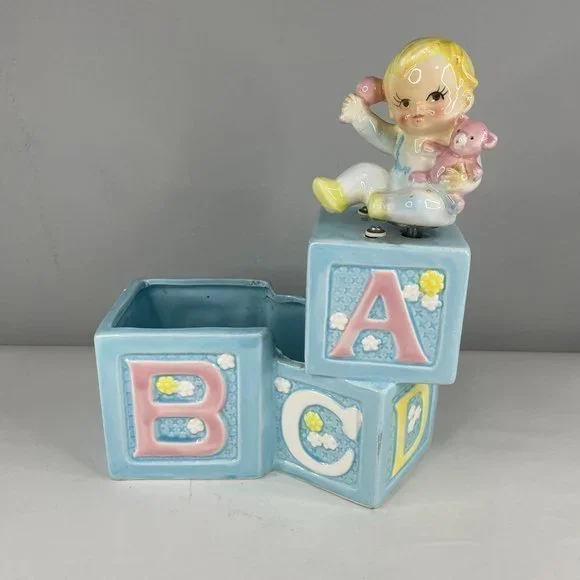 Vintage Nancy Pew Musical ABC Baby Blocks Ceramic Nursery Planter‎