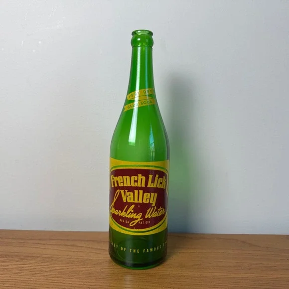Vintage French Lick Valley Sparkling Water Green Glass‎ Bottle 1 Pint 8 Oz ACL