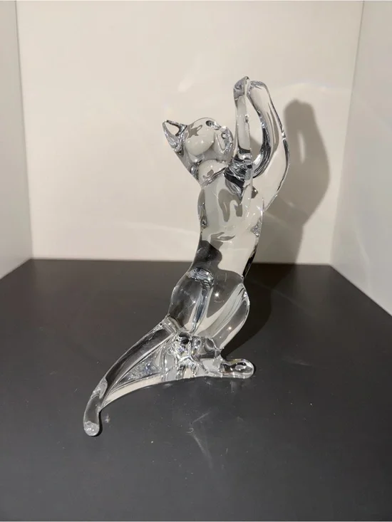 Baccarat France Clear Crystal Acrobatic Playing Cat Figurine Animal