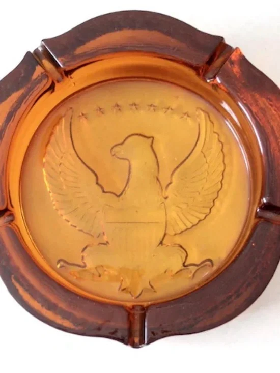 Indiana Glass Amber Eagle Ashtray Vintage