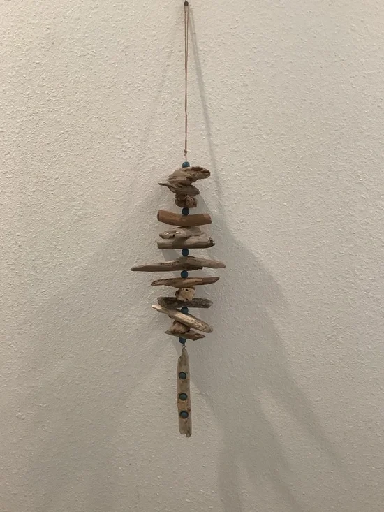 Driftwood Art, Driftwood Beaded Mobile, Driftwood Mobile, Coastal Decor