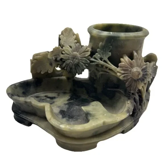 Vintage Soapstone Hand Carved‎ Chinese Desk Organizer VGC