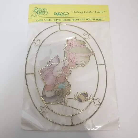 Vintage Precious Moments Capiz Shell Suncatcher Happy Easter Friend 1990 NIP