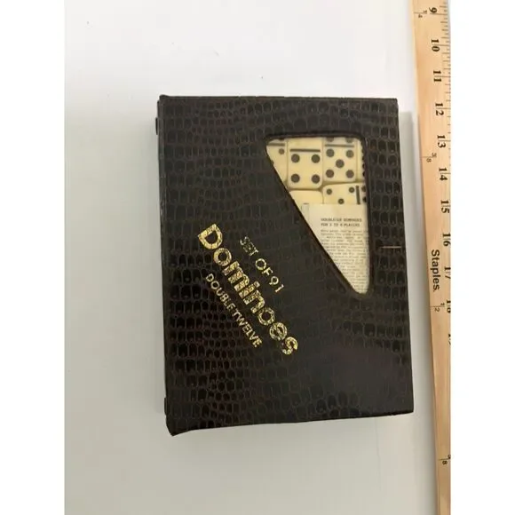 Vintage set of 91 professional double twelve dominoes in crocodile case