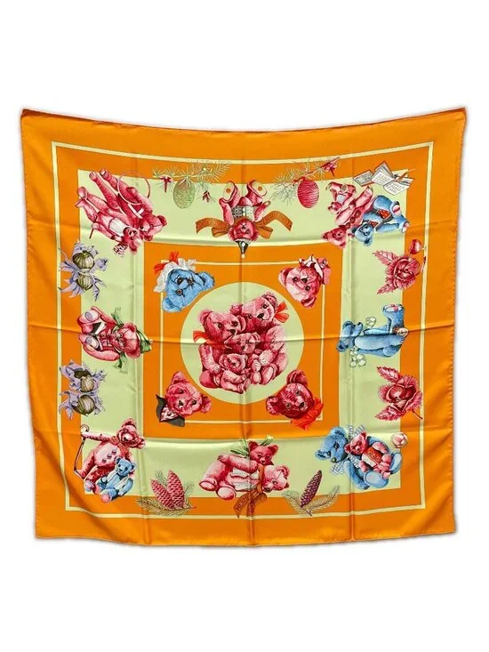 Hermes Large Scarf Carre 90 Confidents Des Coeurs Friends Of The Heart Teddy