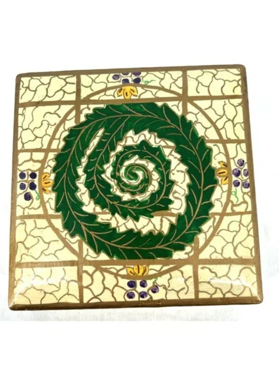 India Coasters Hand Painted Lacquered Paper Mache 6 Coasters w/ Box