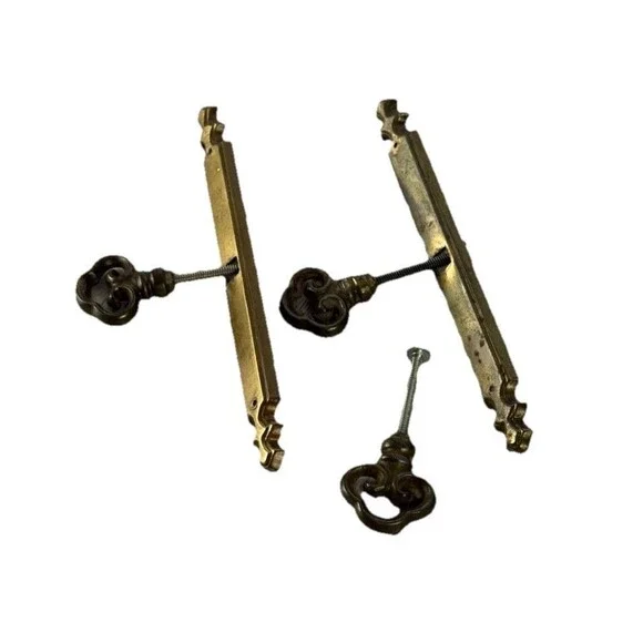 Lot of 2 Vintage Mock Key Cabinet Drawer Pulls with Backplates Antique Brass