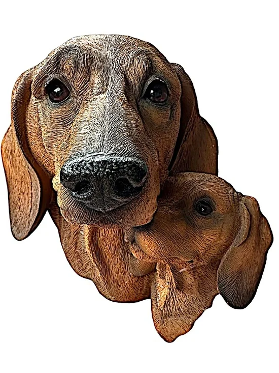LS Vintage 2003 Resin Dachshund Dogs Figurine 7” Mother & Puppy Signed Dated