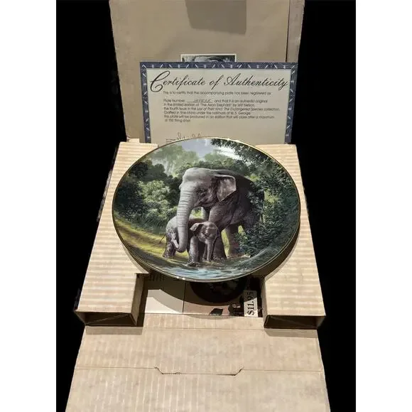 Asian Elephant Collector‎ Plate Original Package Fine China 1991 COA Will Nelson