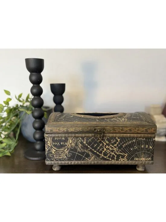 Vintage Metal Nautical Themed Tissue Box- Storage Box