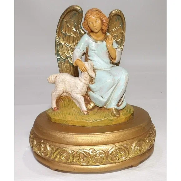 20020Roman Fontanini Angel Olivia with Lamb Musical Figurine Made in Italy
