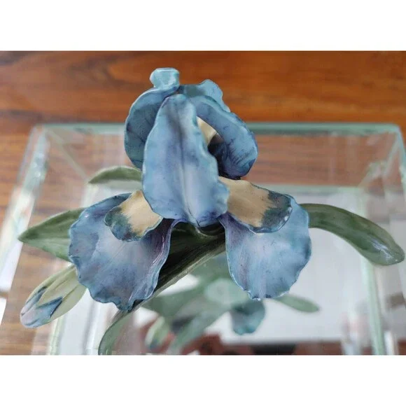 LEFTON Clear Crystal Glass Trinket Blue Iris Top Birthday Valentine Gift Idea