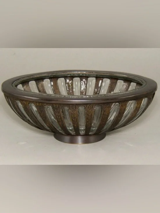 Vintage handblown glass and metal decorative bowl