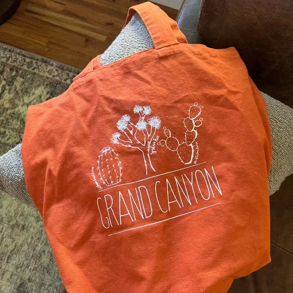 Grand Canyon Orange Cotton Tote Bag with Desert Cactus Print