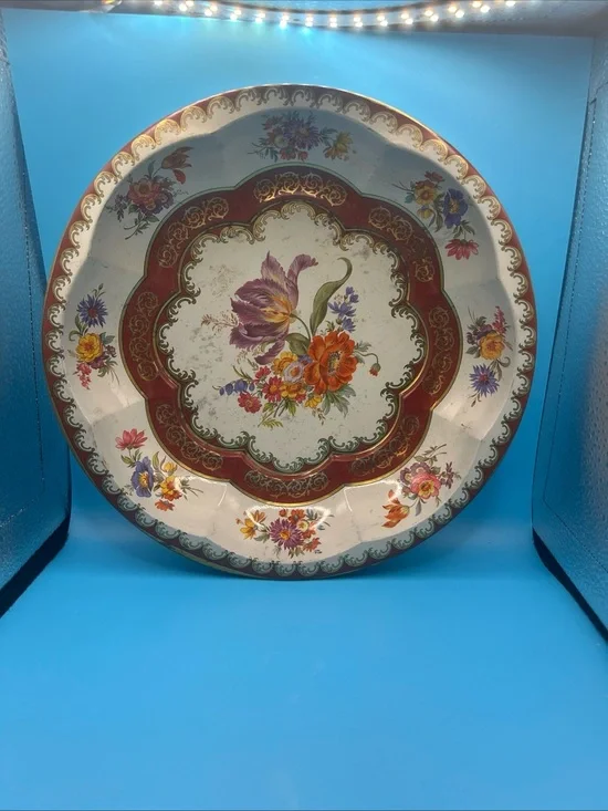 Vintage Floral Decorative Serving Platter - Multicolor made of TIN