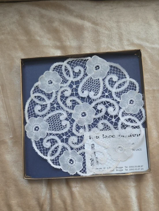 Belgium Handmade White Floral Lace Doily 