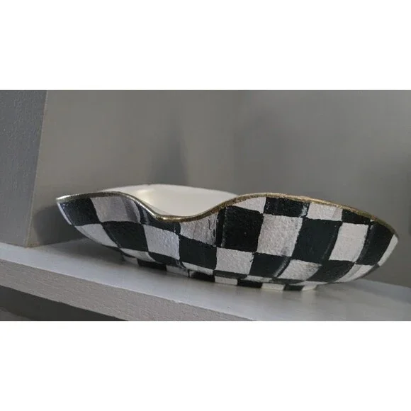My Own B&W Whimsical Checkerboard Inspired Hand-Painted Abstract Bowl Dish