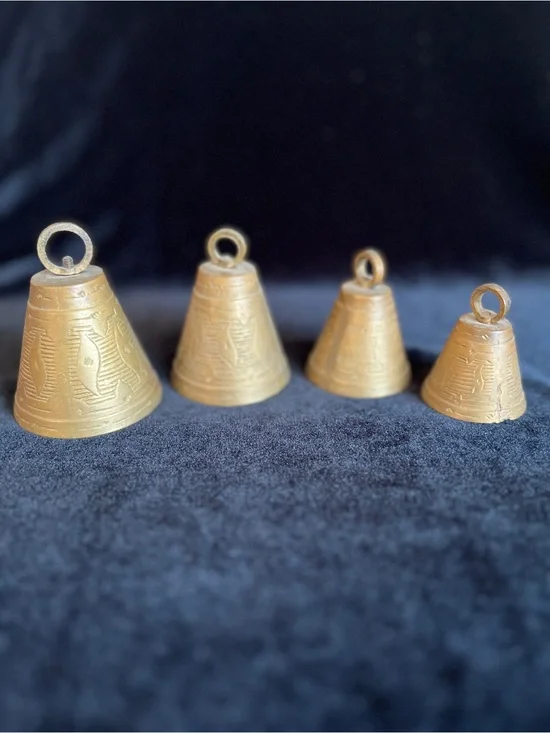 Set of 4 step down size Vintage Brass Camel Bells India