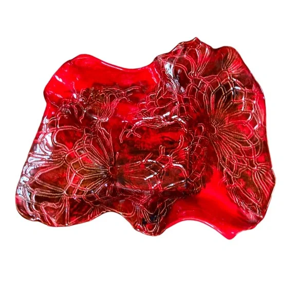 Studio Pottery Art Tray Thrown Clay Bowl Contemporary Artisan Decor Red Glaze