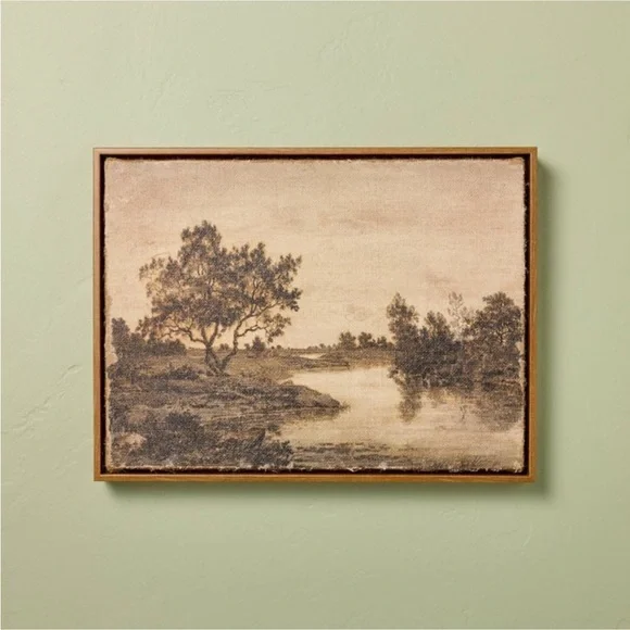 12”x16” Horizontal Landscape Lake Burlap Framed Wall Art Hearth & Hand Magnolia