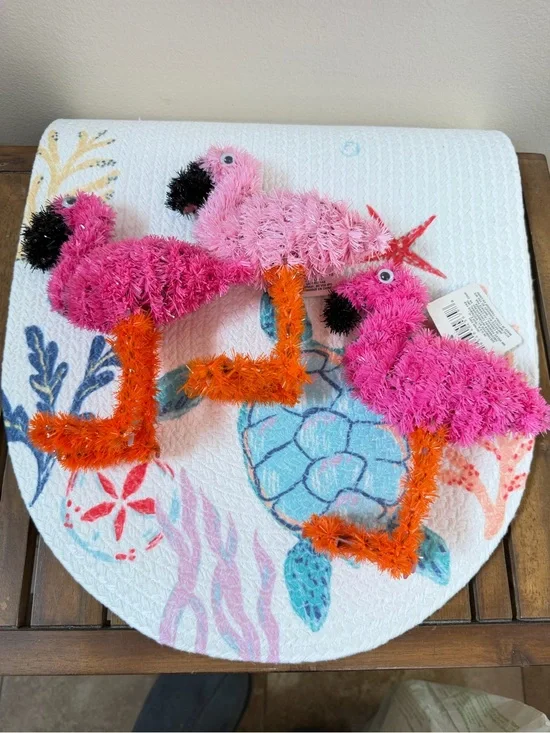 Pink 3D Flamingo Trio - Tinsel Fuzzy Decor Pink, Orange & Black