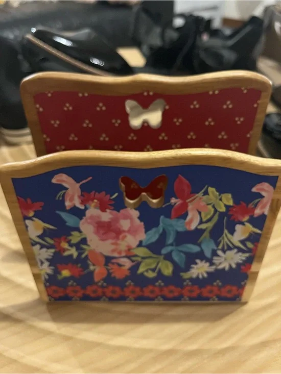 The Pioneer Woman Blue Floral Butterfly Napkin Holder with Red Accent