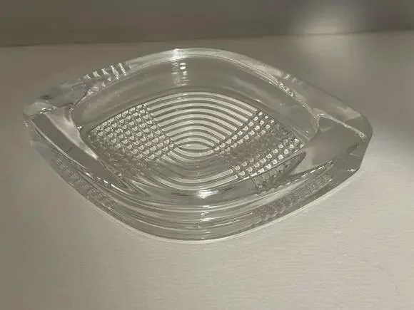 Vintage Art Deco Clear Thick Solid Glass Trinket Dish Ashtray