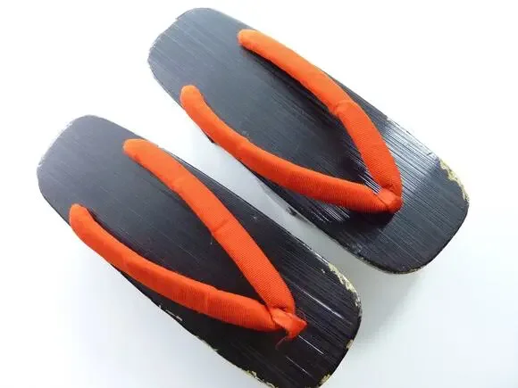 Authentic Vintage Osaka Geta Black Lacquer Wood Japanese Slipper Sandals Small