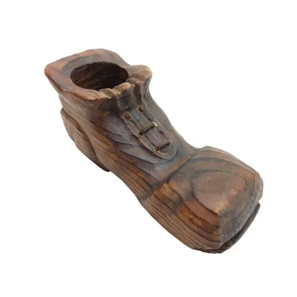 Vintage Handcrafted Wood Shoe/Boot Holds Glass Votive Candle