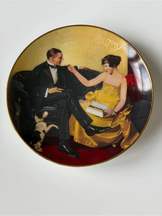 The Bradford Exchange Norman Rockwell “February: Flirting in the Parlor” Plate