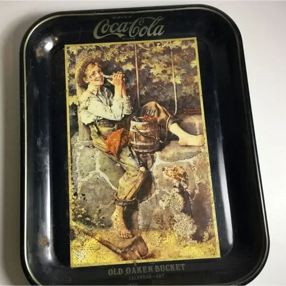 Coca Cola Tray Norman Rockwell Reproduction Old Oaken Bucket 10x13 Vintage‎