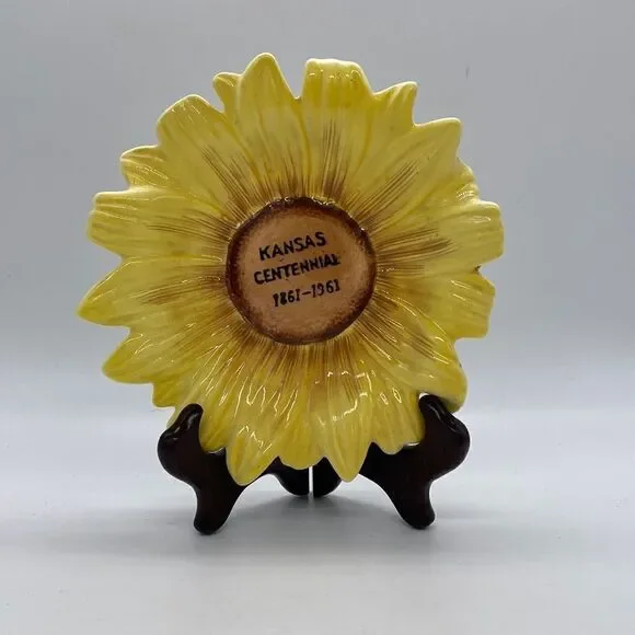 Vintage 1961 Norcrest Kansas Centennial Ceramic Sunflower Bowl Plate