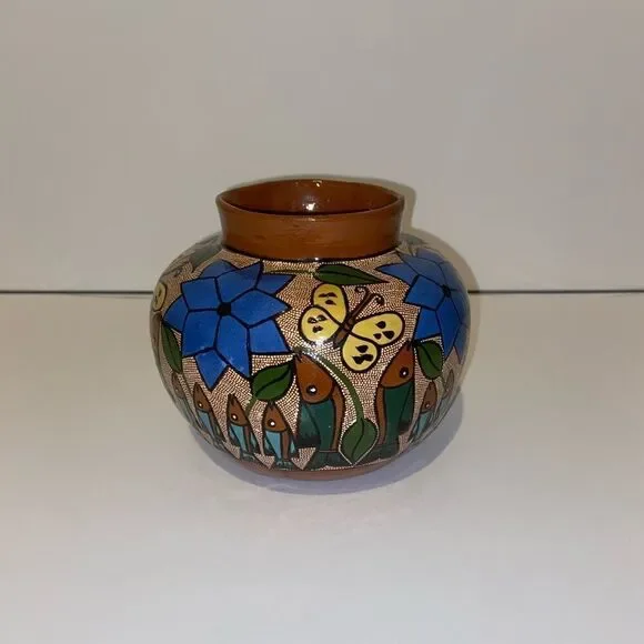 Beautiful‎ Folk Art Fish Family Talavera Pot 5.5”X6 made in Mexico