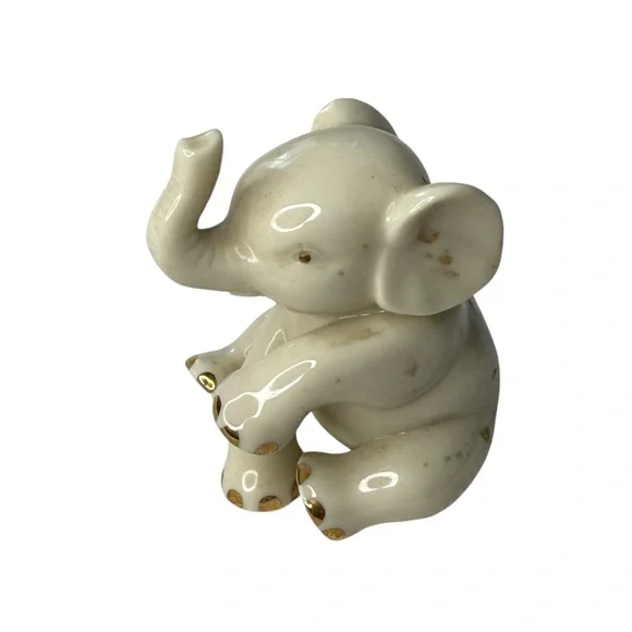 Lenox Handcrafted Porcelain Elephant Figurine Gold Accents Trunk Up Sitting 2.5
