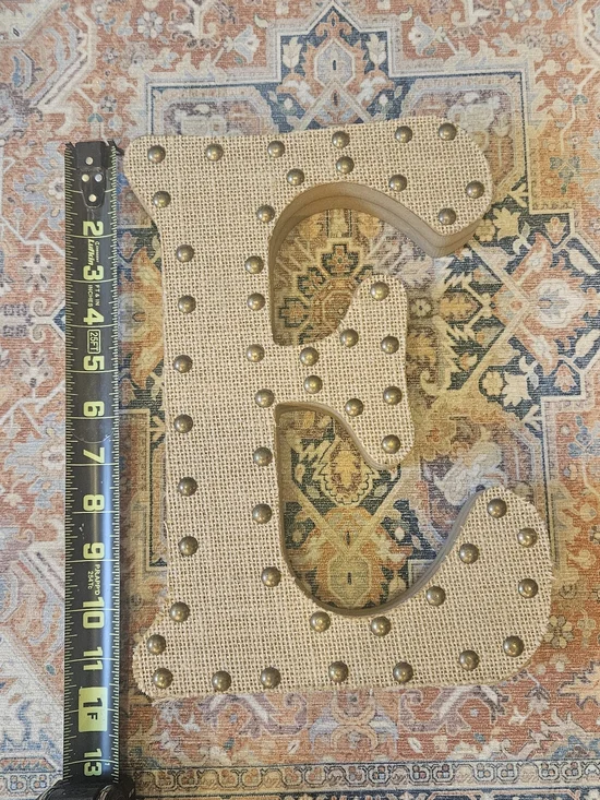 Hobby Lobby Burlap Studded Letter E - Tan and Gold