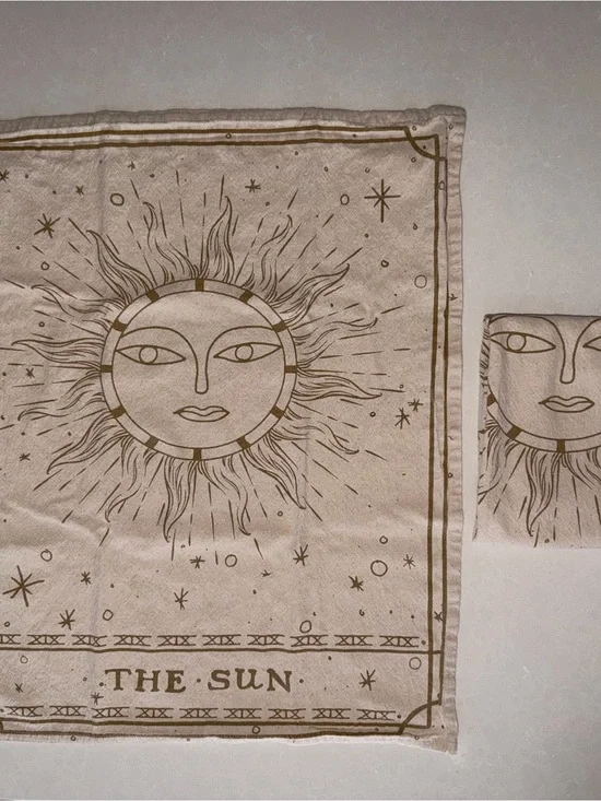 2 x The Sun Tarot Printed Linen Tapestries Tea Towels - Gold