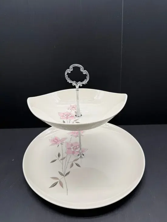Handmade 2-Tiered Tray with Vintage Plate and Bowl