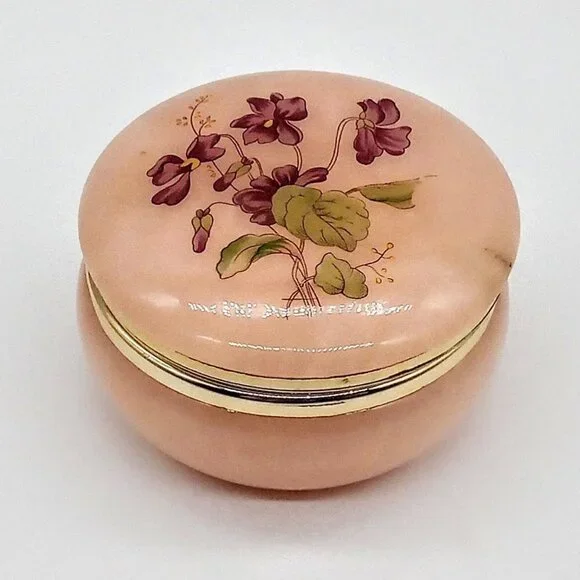 Vintage Lefton Pink Alabaster Italian Trinket Box