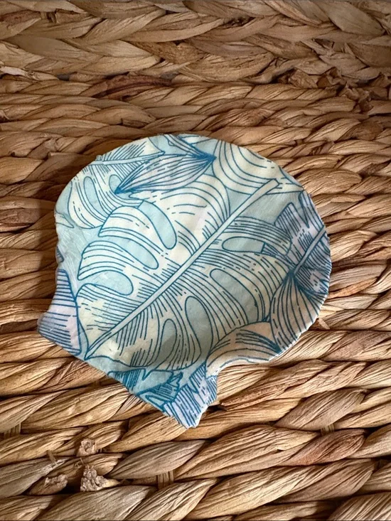 Hand Crafted Blue and Cream Tropical Leaf Trinket Dish