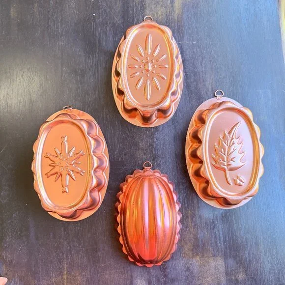Vtg Copper Kitchen Mold Set Wall Hanging‎ Decor Retro Bakeware Farmhouse Charm